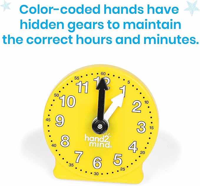 hand2mind Rainbow Geared Mini Learning Clock Set of 6, Analog Teaching Clocks - Image 5