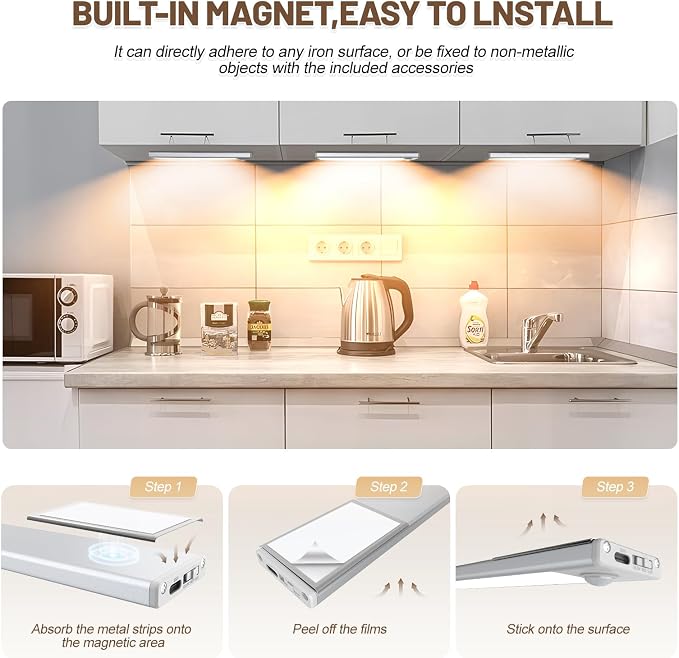 6 Pack Under Cabinet Lighting Wireless, 58 LED Rechargeable Battery Motion - Image 6