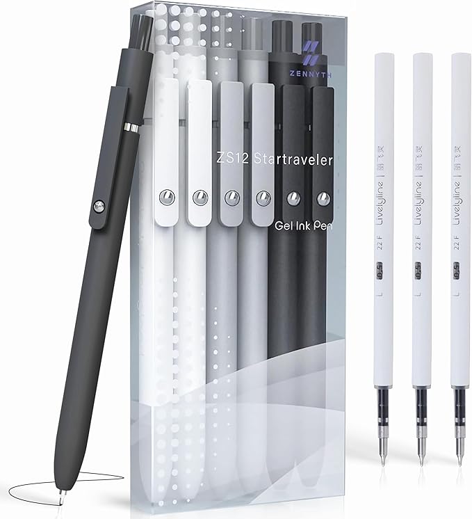 Aesthetic Gel Ink Pens, 0.5mm Fine Point for Smooth Writing, 6 Pens + 3 Refills No Smear & Bleed Quick Dry, Retractable, Ideal for Journaling and Note-Taking, Stylish Office and School Supplies