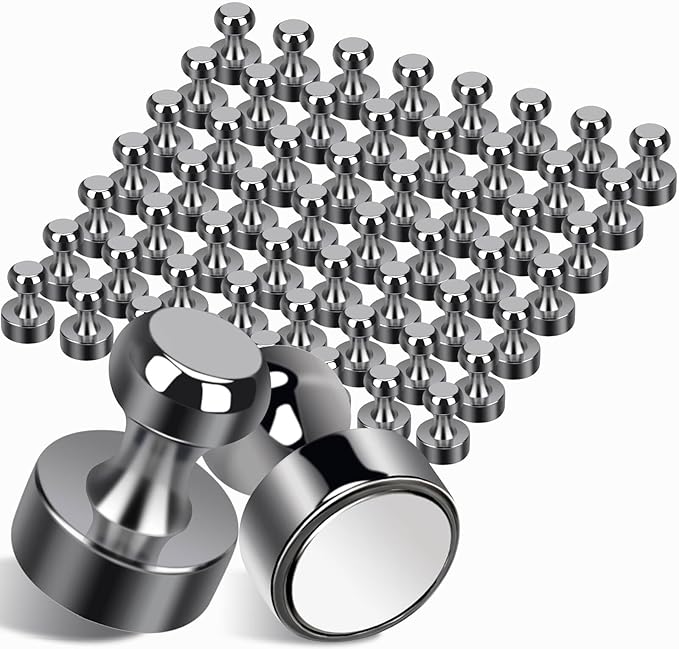 55Pcs Bright Black Fridge Magnets, Strong Refrigerator Magnets, Small Push Pin Magnets for Whiteboard, Decorative Whiteboard Magnet s for Classroom, Kitchen Accessories, Office and Map Magnet