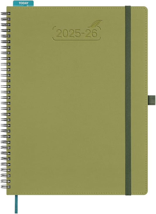 BEZEND Planner 2025-2026 Weekly and Monthly, 8.5" x 11" Academic Calendar (Jul 25-Dec 26) Vertical Daily Appointment with Hourly Timeslot & Monthly Tab, Spiral, PU Leather Softcover - Kiwi