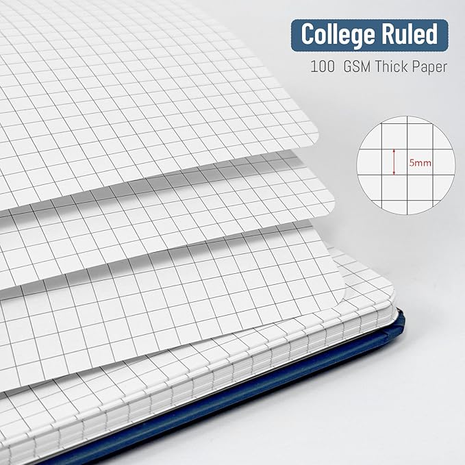 Graph Paper Notebook 8.5" x 11", A4 Blue Grid Notebook Journal Hardcover College Ruled Notebook for Work, 120 Pages 100GSM Large Thick Spiral Writing Journal for Women & Men