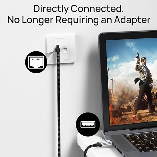 USB to Ethernet Cable 10 FT, USB 3.0 A to RJ45 Male Nylon Adapters, Gigabit - Image 3