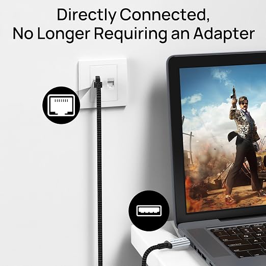 USB to Ethernet Cable 5 FT, USB 3.0 A to RJ45 Male Nylon Adapters, Gigabit - Image 3