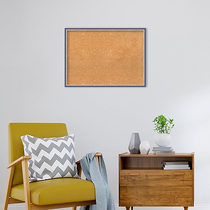 Amanti Art Natural Cork Board for Wall, 21x29 Vision Board with Blue Wood Frame, Medium Corkboard Office Decor for Home Organization, Modern Contemporary Corkboard Pinboard to display items for home