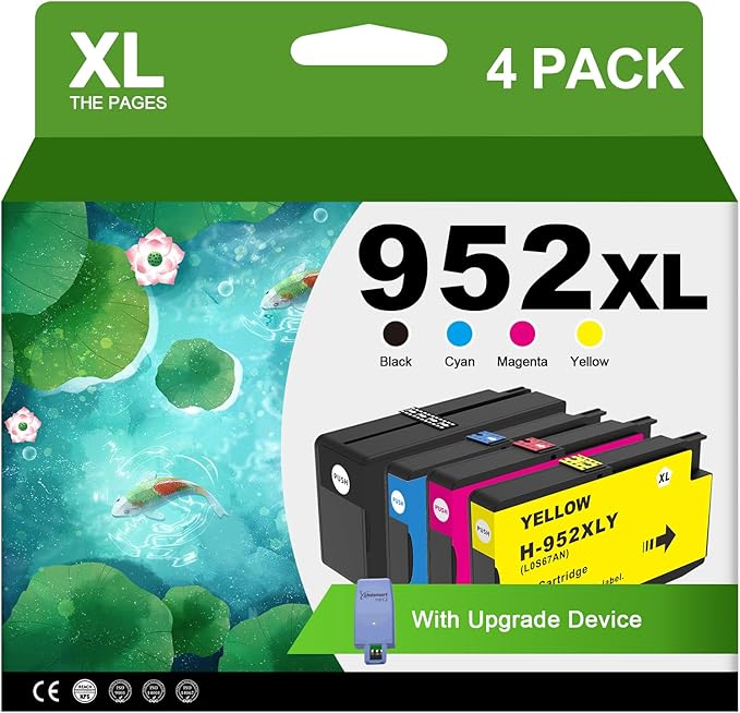 952XL Ink Cartridges Combo Pack with Upgrade Device Replacement for HP 952 XL Ink Cartridge for HP Officejet Pro 7740 8720 8710 8210 8715 8740 8702 8730 8725 Printers (Black Cyan Yellow Magenta)