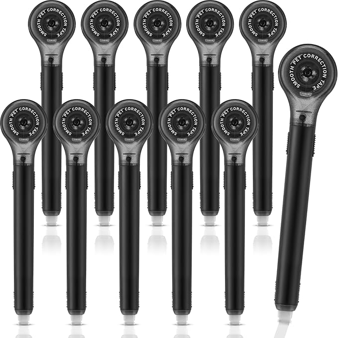 10 Pack Correction Tape Pen Correctional Ink Tape Push Pull Protective, Easy to Use Applicator for School Office Supplies, 0.2 x 236 Inch(Black Color)