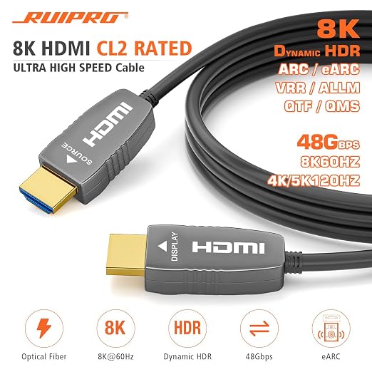 RUIPRO 8K HDMI 2.1b Fiber Optic Cable CL2 Rated 130 Feet 48Gbps 8K60Hz 4K120Hz - Image 2