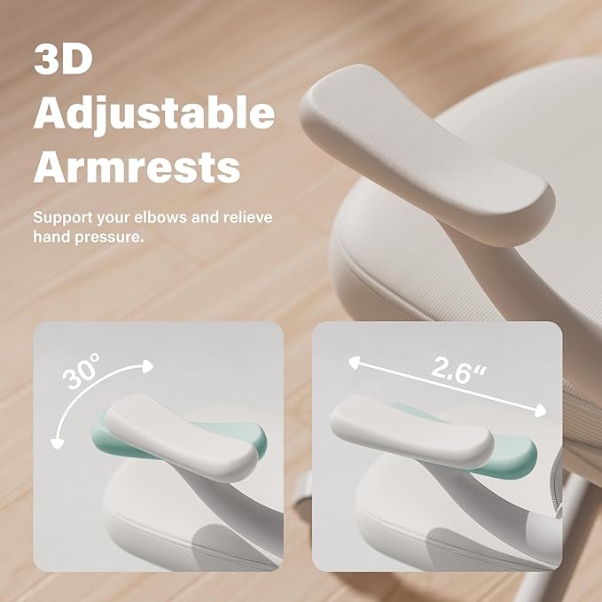 GYI Computer Desk Chair, Ergonomic Office Desk Chairs with Mesh Back, Adjustable Lumbar Support, Height, 3D Flip-up Arms, Wheels, Rocking Function (All White)