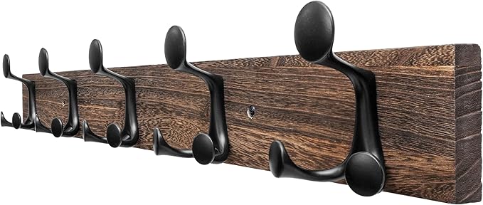 SKOLOO 30-Inch Wood Burnt Coat Rack Wall Mount with 5 Triple Hooks - Ideal for Family Entrances, Classrooms, and Pet Supplies Storage - Perfect Coat Hooks for Wall