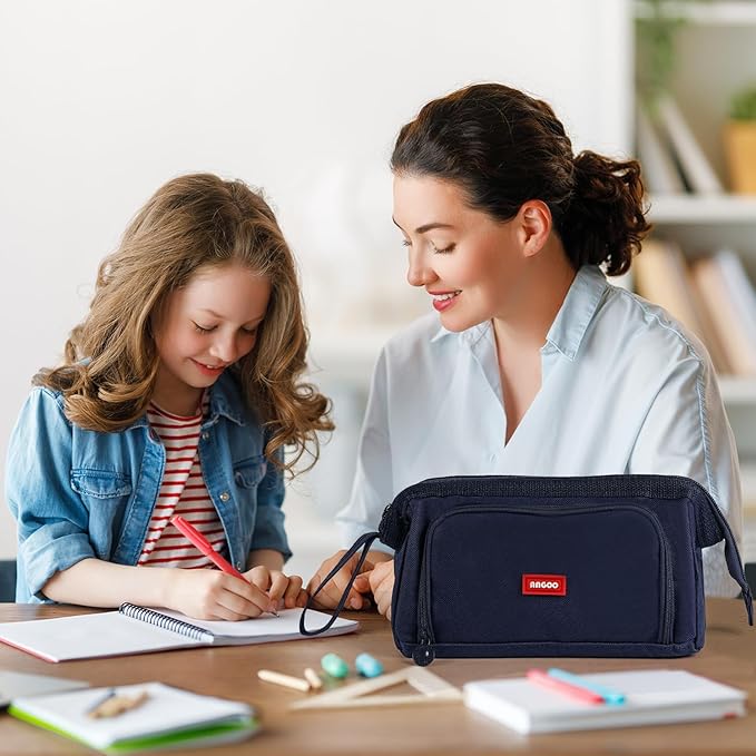 Pencil Case Pouch Large Capacity with Compartments, Pencil Case Pouch Bag with Zipper Handle for Teen Girls Boys Adults Women Men, Portable Pen Bag Stationery Organizer for Office School Travel, Navy