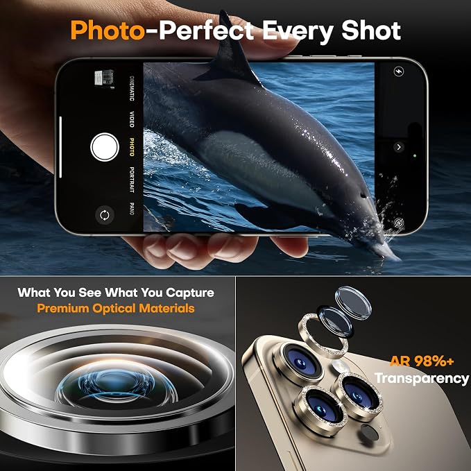 for iPhone 15 Pro/15 Pro Max Camera Lens Protector, Tempered Glass Screen - Image 4