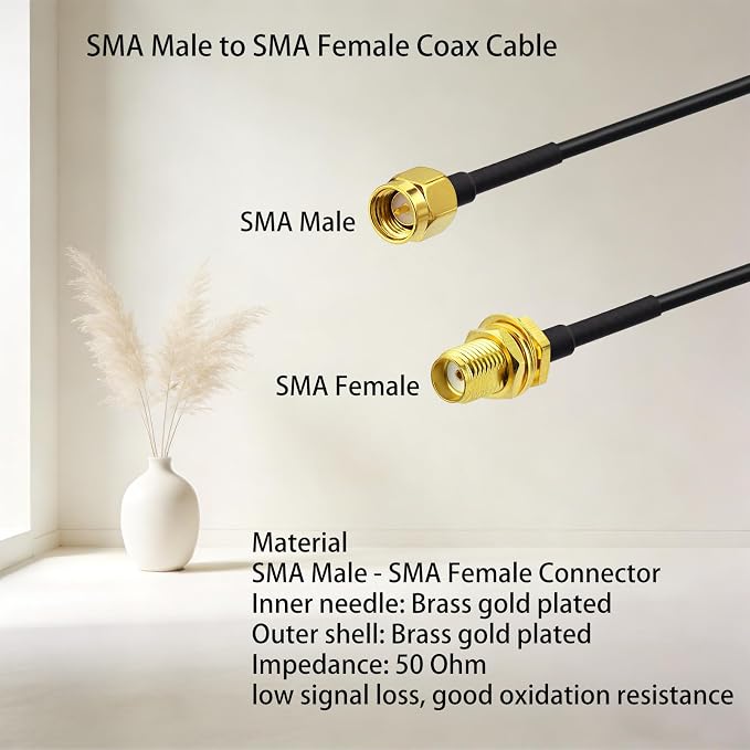 Superbat RF coaxial SMA Male to SMA Female Bulkhead RG174 3ft Cable + 3pcs RF - Image 2