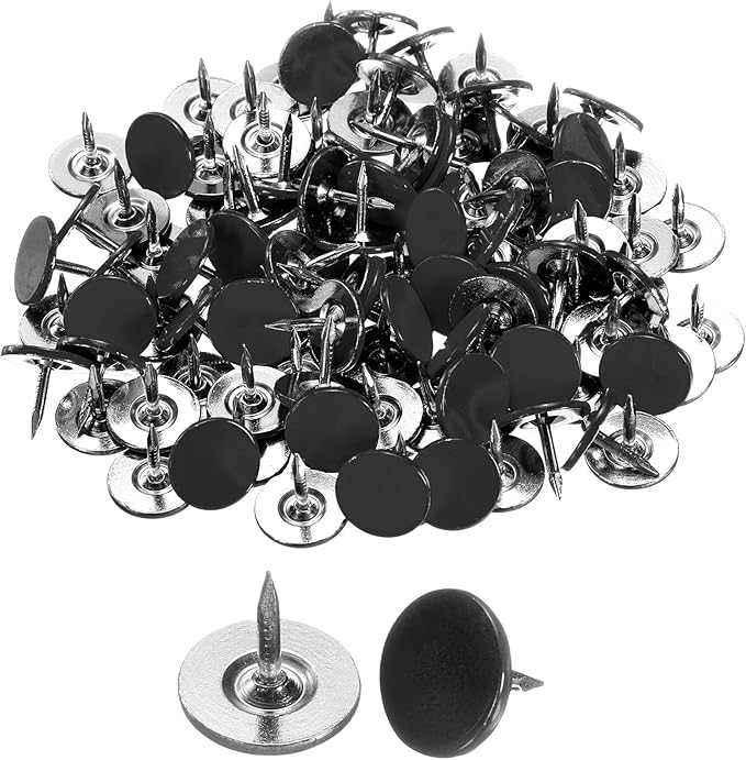 uxcell 100Pcs Upholstery Tacks, 11mmx10mm Flat Head Thumb Tack Decorative Furniture Nails Push Pins for Furniture Sofa Headboards, Black