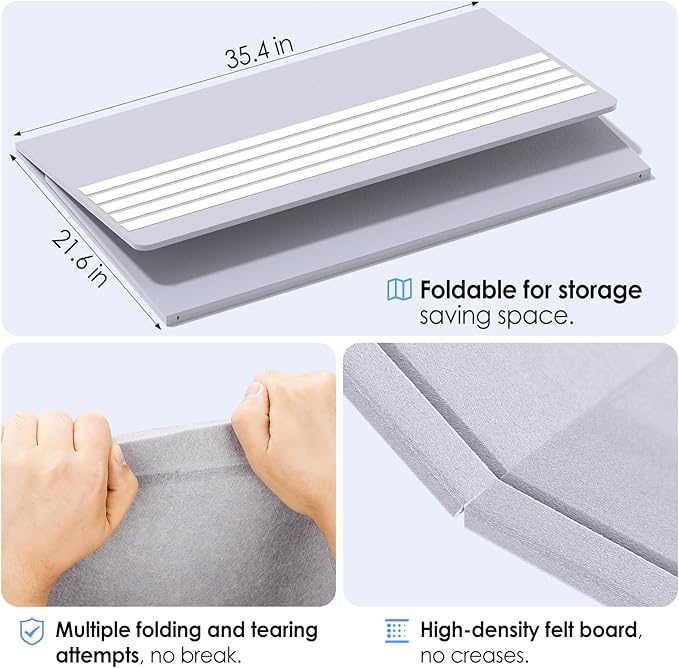 MaxGear Extra Large Bulletin Board 60" x 36", Foldable Felt Board Vision Board Supplies, Cork Board for Office, Home, School, Small Pin Boards for Walls Decorative Display Board Moonlight Gray