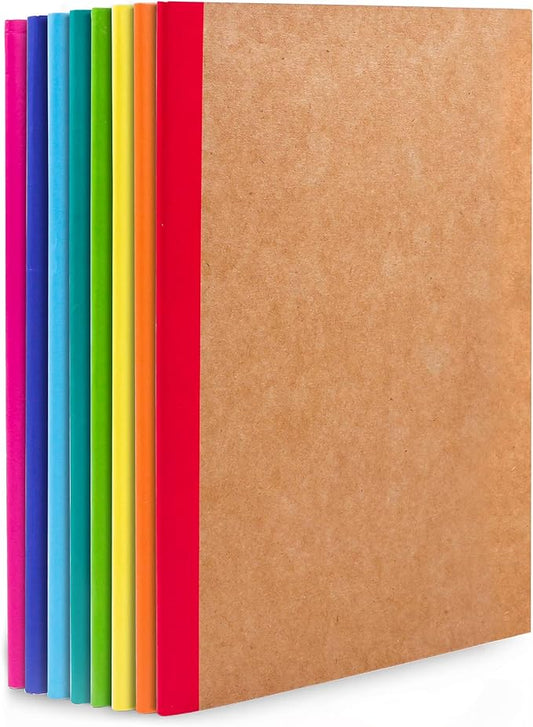 feela 8 Pack Composition Notebooks Bulk, Kraft Cover Lined Blank College Ruled Composition Travel Journals with Rainbow Spines For Women Students Business, 60 Pages, 8.3”x 5.5”, A5, 8 Colors