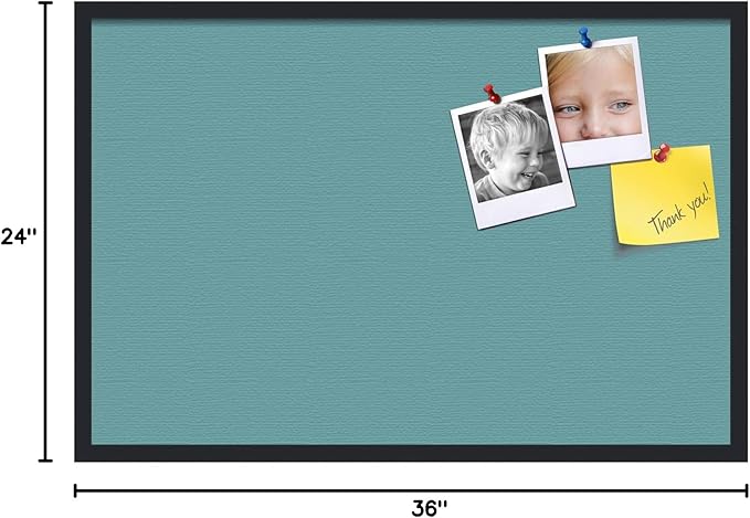 PinPix 36x24 Inch Cork Bulletin Board. This Decorative Framed Pin Board Comes with Aqua Pastel Design and a Satin Black Frame. Ideal for Home Office Decor or Message Board (PinPix-1806)