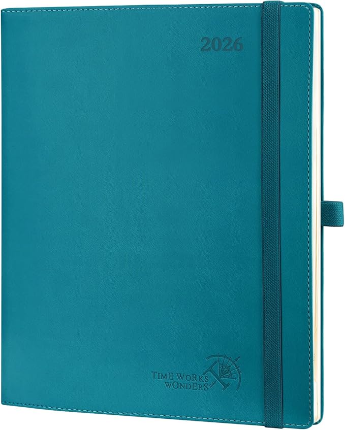 POPRUN 2026 Planner (Large - 8.5'' x 10.5'') - 2026 Weekly Calendar (Jan. 2026 - Dec. 2026) with Hourly Time Slots, Weekly/Monthly Appointment Book for Time Management - Leather Soft Cover - Pacific Green