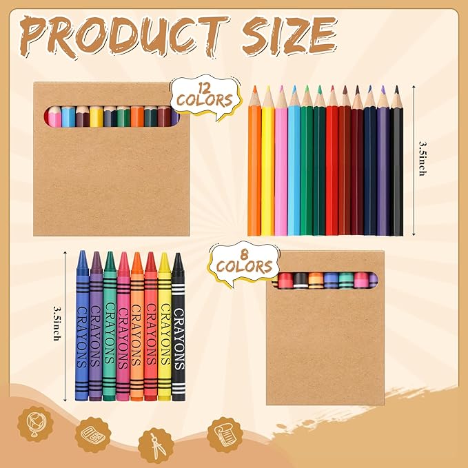 10 Sets Bulk Back to School Supplies, Colored Pencils Pre-Sharpened and Crayons Holiday Bundle in Box Mini Pencils Crayons Bulk Classroom Teacher Supplies, Cute Back to School Gifts