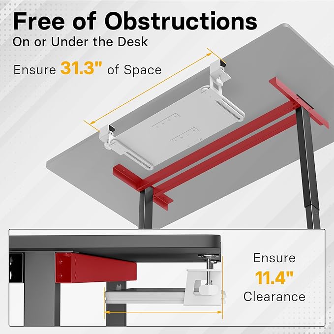 BONTEC KMT01 Under Desk Keyboard Tray, Pull-Out Keyboard & Mouse Platform with C-Clamp, 25.6 x 11.8 in Space-Saving Ergonomic Slide-Out Drawer, White