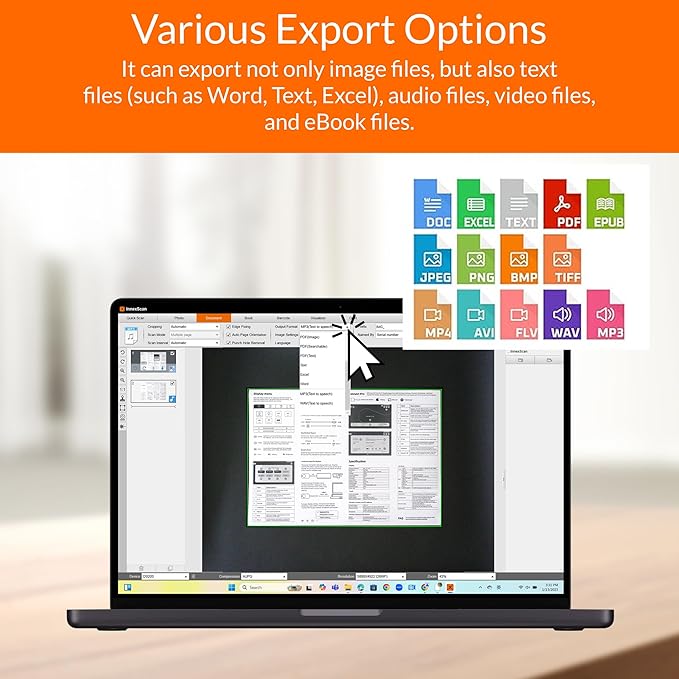 Innex DS200 Professional USB Book Scanner, 26MP, A3 Document scan, 120+ Language OCR, Auto-Flatten & Deskew, Finger Removal, Built-in Mic and LED lamp, Hand Button & Foot Pedal, for Windows/MacOS
