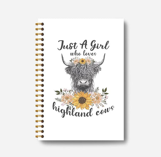 Highland Cow Notebook - Western Notebook, Cow Notebook, Highland Cow Office Supplies, Highland Cow Gifts, Cow Stuff, Just a Girl Who Loves Highland Cows Spiral Notebook 5.5x8.3