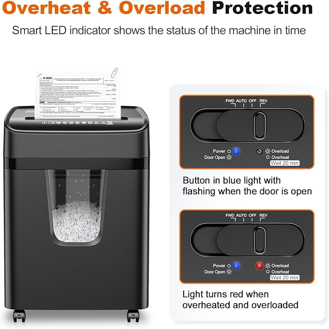 Bonsaii 12-Sheet Micro-Cut Paper Shredders for Home Office, Heavy Duty Document Shredder with 5.5 Gallon Pullout Bin for CD/Credit Card/Staple, 30 Mins Continuous Run Time, P-4 High Security, C282-B