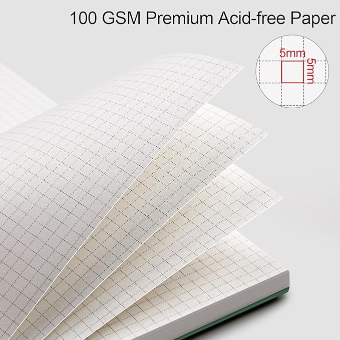 AHGXG Graph Paper Notebook - Spiral Notebook Journal 160 Pages, A5 Graph Notebook 5.7" x 8.3", 100 gsm Thick Grid Paper, Waterproof Plastic Cover, for School Writing Engineering Math, Green
