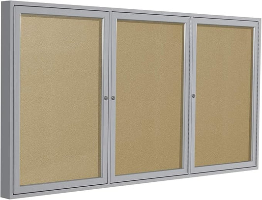 Ghent 48"x96" 3-Door Outdoor Enclosed Vinyl Bulletin Board, Shatter Resistant, with Lock, Satin Aluminum Frame - Caramel (PA34896VX-181), Made in the USA