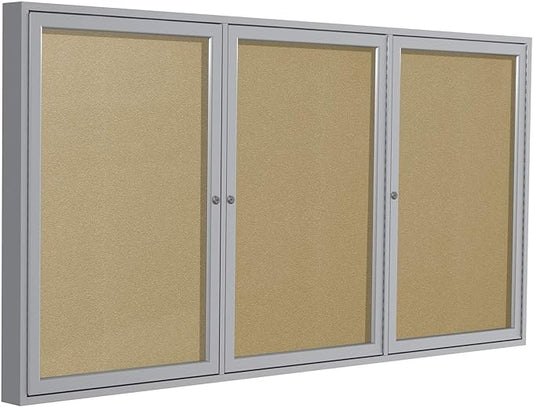 Ghent 48"x72" 3-Door Outdoor Enclosed Vinyl Bulletin Board, Shatter Resistant, with Lock, Satin Aluminum Frame - Caramel (PA34872VX-181), Made in the USA