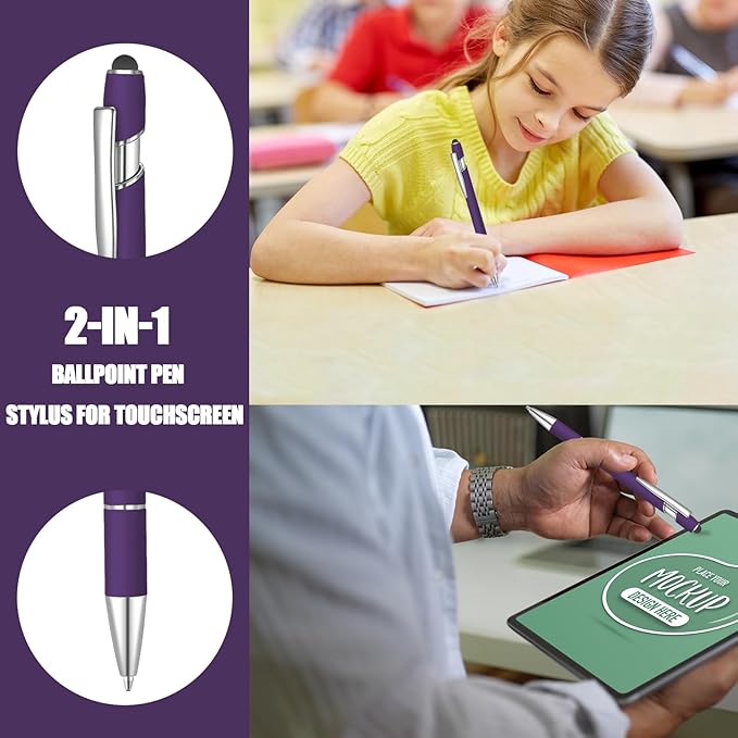 36 Pcs Blue Ink Ballpoint Pen with Stylus 2 in 1 Ballpoint Pen for Touch Screens School Office Coworkers (Deep Purple)
