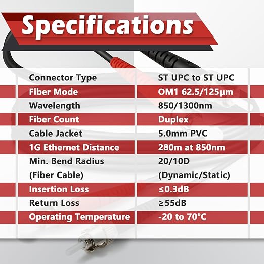 30ft / 10m Outdoor Armored OD-5mm OM1 ST to ST Fiber Cable, ST-ST Fiber Optic - Image 5