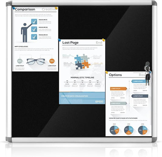 Enclosed Bulletin Board Lockable Display Case Message Board with Locking Door for Indoor, Black Felt, Silver Aluminum Frame, 28x26 inch (6xA4)