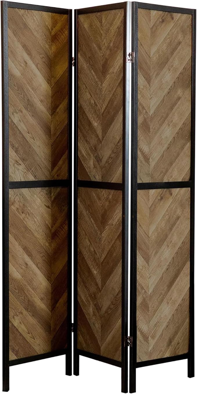 NicBex Room Divider 3 Panel Room Dividers with Herringbone Pattern Partition Room Dividers and Folding Privacy Screens Wall Divider for Home, Room Separation,52"W x 0.75"D x 70.25"H, Rustic Tobacco