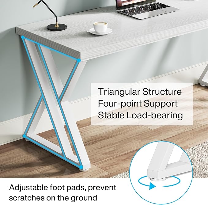 Tribesigns Writing Computer Desk, 55 inch Heavy Duty Study Desk with Z-Shaped Metal Leg, Modern Simple Home Office Computer Desk, White