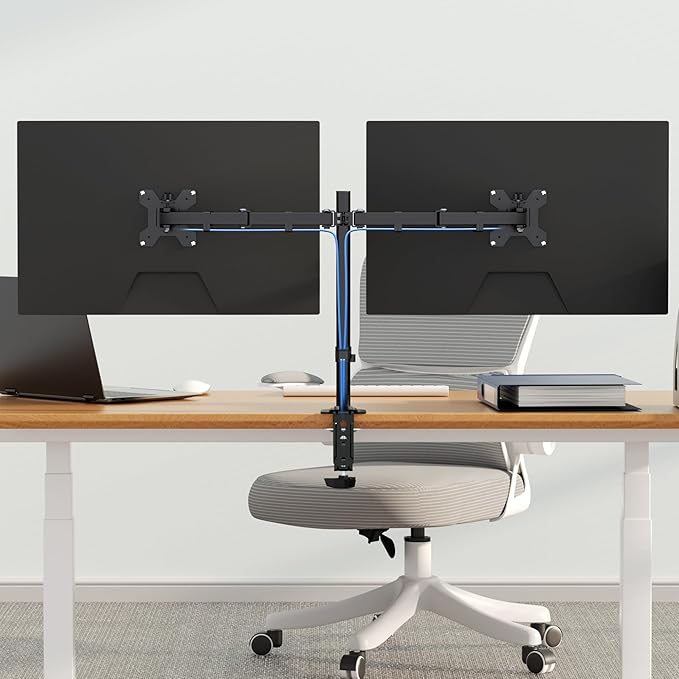 Pholiten Dual Monitor Stand, Heavy Duty Adjustable Monitor Arm Desk Mount for 2 Screens up to 32 Inches, Tilt, Swivel, Rotate, Supports Tilt, Swivel, Rotate, Supports 22 lbs per Monitor Arm