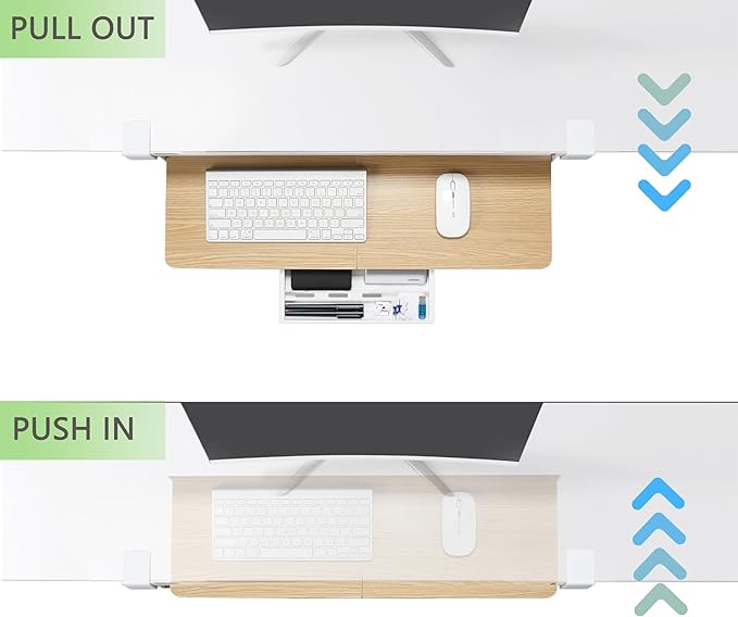 ETHU Keyboard Tray Under Desk, 26.77" X 11.81" Large Size Keyboard Tray with C Clamp-on Mount Easy to Install, Computer Keyboard Stand, Ergonomic Keyboard Tray for Home and Office (Oak)