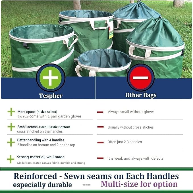 32-Gallon Collapsible Trash Can (19x25 in) Hard-Shell Bottom Yard Garden Bag for Pop-Up Recycling Bin,Yard Waste,Debris bag,Laundry Hamper,RV Camping Waste Bin,Lawn Grass,Leaf Bag,Sods,Weeds Barrel