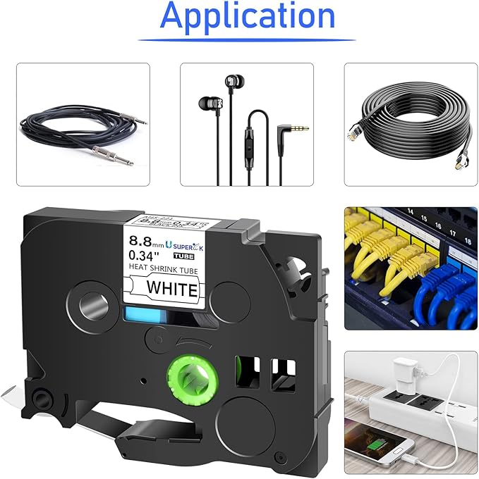 10PK Compatible for Ptouch HSe-221 HSe221 HS-221 HS221 Black on White 8.8mm 0.34'' Heat Shrink Tubing for Wire Cable for PT-D200 PT-D215e PT-D201 PT-D210 Label Maker Tape