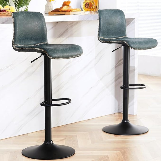HeuGah Swivel Bar Stools Set of 2, Adjustable Counter Height Barstools with Back, Faux Leather Bar Chairs for Kitchen Island (Deep Teal, Set of 2 (24'' to 32''))