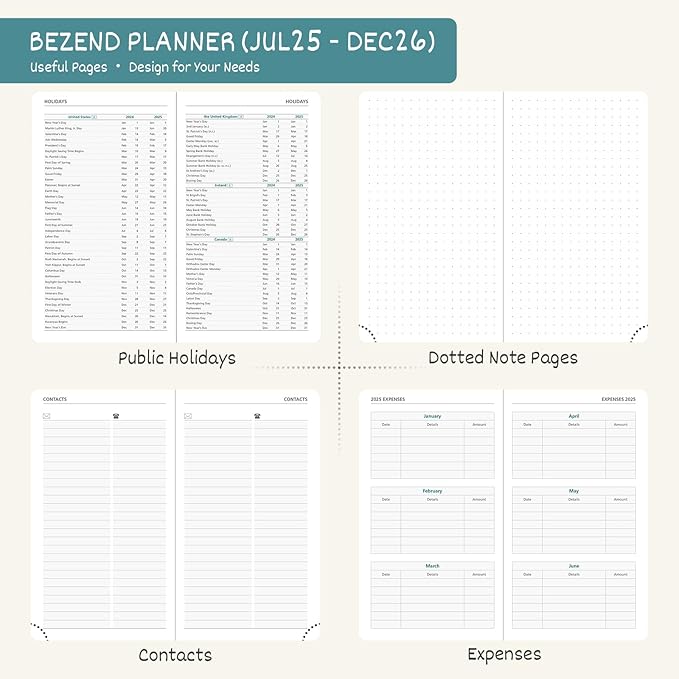 BEZEND Pocket Planner 2025-2026 Weekly and Monthly, 3.5" x 6" Academic Planner (Jul 25-Dec 26) 18-Month Mid-Year Calendar Book, Storage Pocket, Pen Holder, PU Leather Hardcover - Turquoise