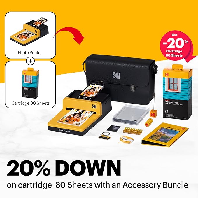 KODAK Dock ERA Plus 4PASS Instant Photo Printer (4x6) (Printer + Initial 10 Sheets + 80 Sheets + Accessories)