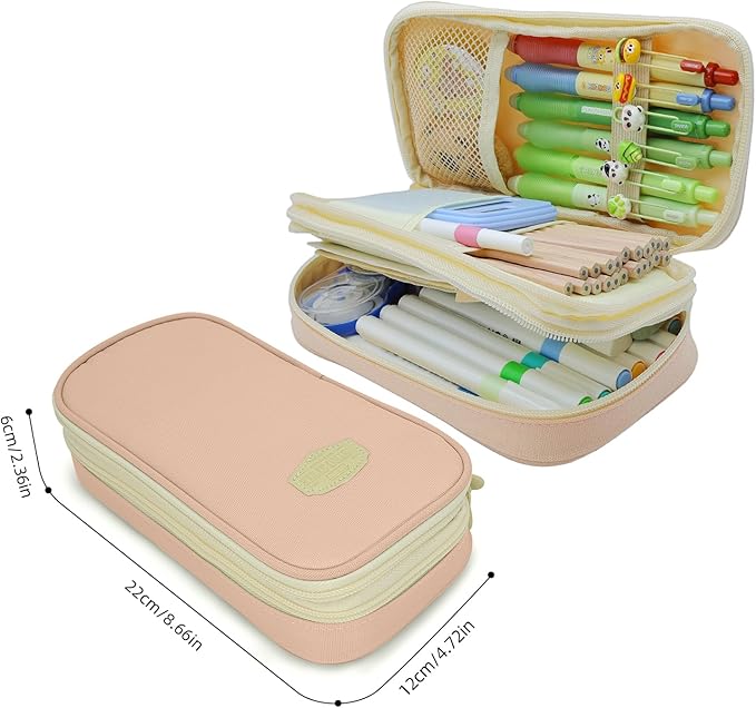 Large Capacity Pencil Case - Durable Zipper Aesthetic Pen Pouch, Big Storage Organizer for School, Office & Travel - Waterproof & Multi-Use (Pink)