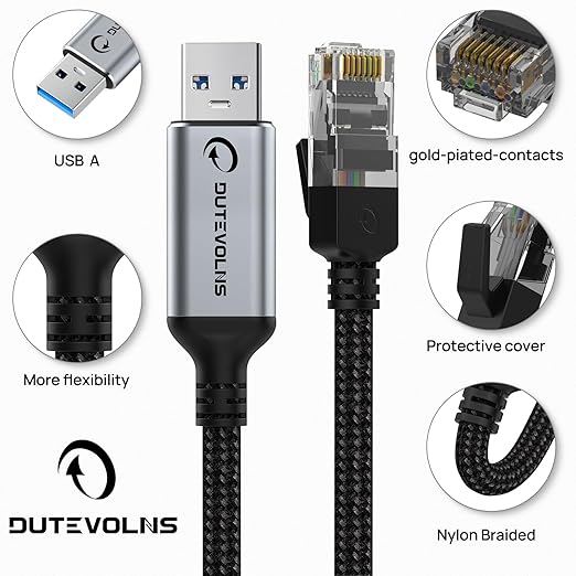 USB to Ethernet Cable 15 FT, USB 3.0 A to RJ45 Male Nylon Adapters, Gigabit - Image 6