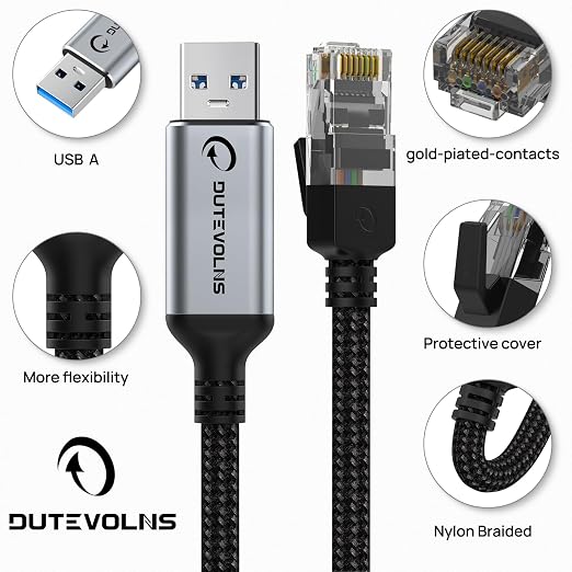 USB to Ethernet Cable 10 FT, USB 3.0 A to RJ45 Male Nylon Adapters, Gigabit - Image 6