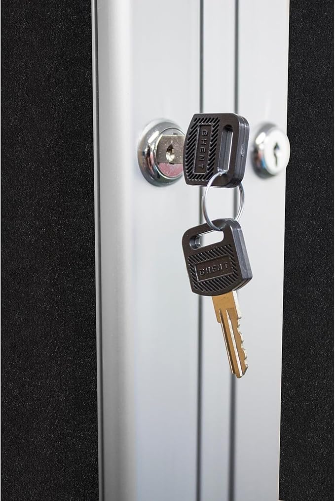 Ghent 36"x60" 2-Door indoor Enclosed Recycled Rubber Bulletin Board, Shatter Resistant, with Lock, Satin Aluminum Frame,Confetti (PA23660TR-CF ) ,Made in the USA