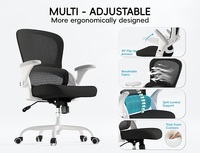 TRALT Beige Gaming Chair - Ergonomic Office Chair with Back Support, Home Office Desk Chairs, Computer Chair, 330lbs Wide Seat Big and Tall Office Chair for Professionals (White Black)