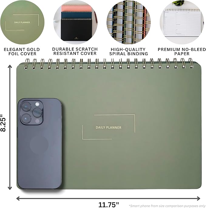 Undated Daily Planner | 8.25” x 11.75” Work To-Do Notebook | ADHD Academic Organizer | Multi-Layout | Men and Women Planner | College Supplies | Navy | Landscape Layout