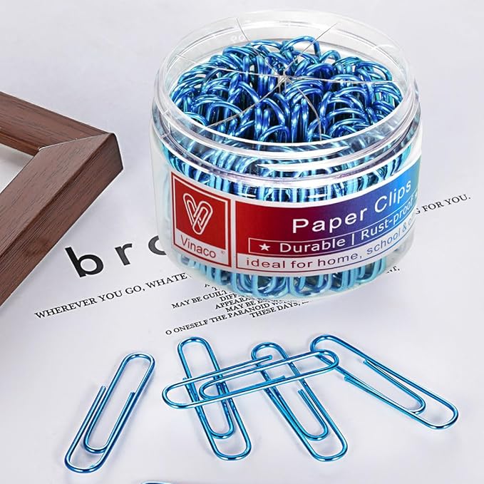 Vinaco Blue Paper Clips, 400PCS Assorted Sizes, 1.3" & 2" Paper Clips, Durable & Rustproof, Coated, Great for Office & School