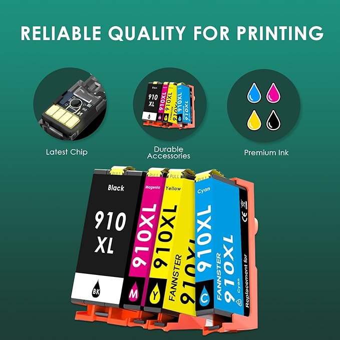 910 XL Ink Compatible with HP 910XL Ink Cartridges Combo Pack, 910XL Ink Cartridges for OfficeJet Pro 8010 8020 Series, Pro 8020, 8030 Series Printer 3JB41AN 4-Pack (BK/C/M/Y, 4 Pack)